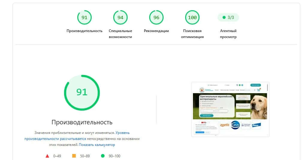 Техническая проверка скорости сайта vet-preparaty.ru